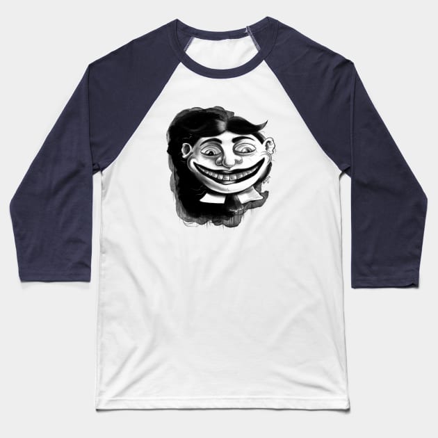 Creepy Smile Baseball T-Shirt by LoudMouthThreads